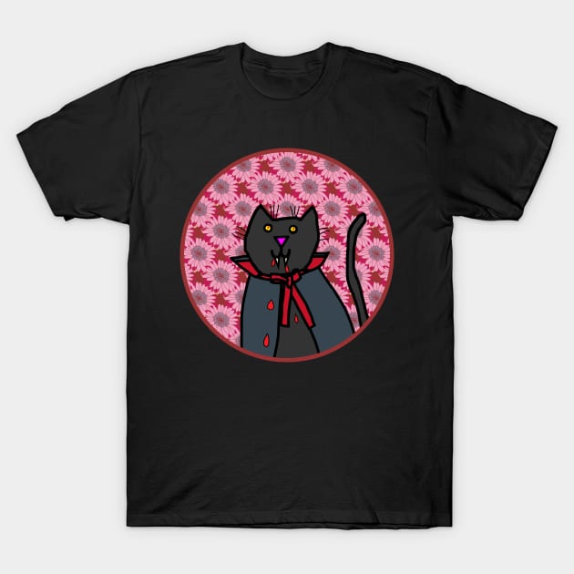 Portrait of a Halloween Horror Vampire Cat T-Shirt by ellenhenryart